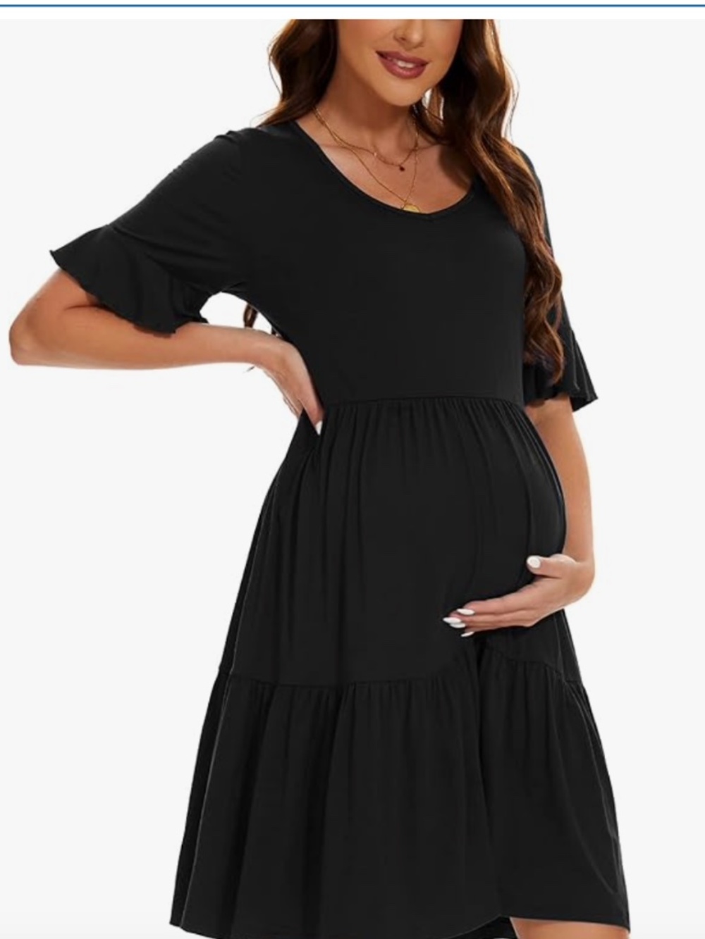 Smallshow Women's Maternity Dress Ruffle Short Sleeve Pregnancy Clothes Summer